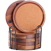 WLWNWFT Acacia Wood Coasters for Coffee Table, 6 Pcs 4.72 in Coaster for Drinks Absorbent Felt Coaster for Wooden Dining Table Decor New Home Gifts Mom's Day