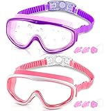 COOLOO Kids Goggles for Swimming for Age 3-15, 2 Pack Kids Swim Goggles with nose cover, No Leaking, Anti-Fog, Waterproof