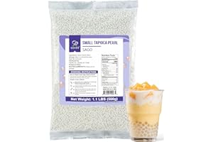 Soeos Sago Tapioca Pearls, 1.1 lbs (500g), Small Tapioca Pearls for Asian Desserts, Bubble Tea, and Puddings, Quick-Cooking Sago Ball, Non-GMO, Gluten-Free
