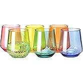 MIYOPESI 16oz Colorful Stemless Wines Cups (Set of 6), Shatter-Proof Acrylic Glasses Drinkware, Reusable Plastic Bar Glasses, BPA-Free, Dishwasher-Safe