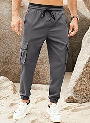 JMIERR Mens Casual Cargo Pants Elastic Waist