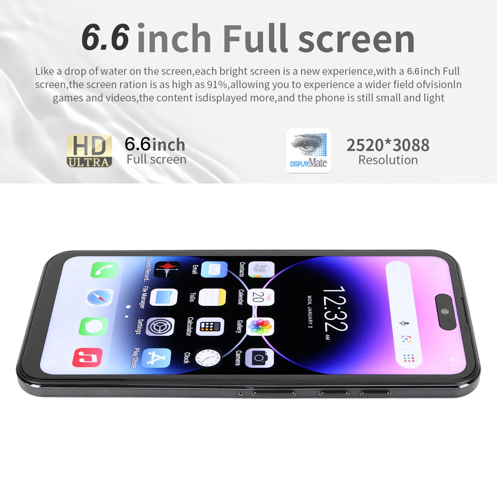 I14pro Max Unlocked Cell Phone, HD 6.6 Inch Full Screen Ultra Thin Phone for Android, 8GB RAM 256GB ROM, 8MP 24MP Dual Camera, 2.4G 5G Wifi Dual Card Cell Phone (Black)