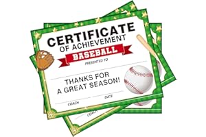 ADDUSTER 30 Baseball Achievement Award Certificates for Kids Baseball Certificates Paper Game Achievement Certificates for Kids Preschool Kindergarten Schools(Baseball Certificate)