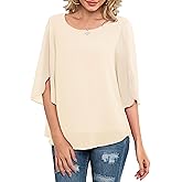 Neineiwu Womens Casual Scoop Neck Loose Top 3/4 Sleeve Chiffon Blouse Shirt Tops