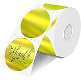 Starziwen 2 Inch Round Holographic Thermal Labels, Waterproof Direct Thermal Stickers, Self-Adhesive Circle Label for Small Business DIY Logo QR Code, Gold (200 Pcs/Roll)