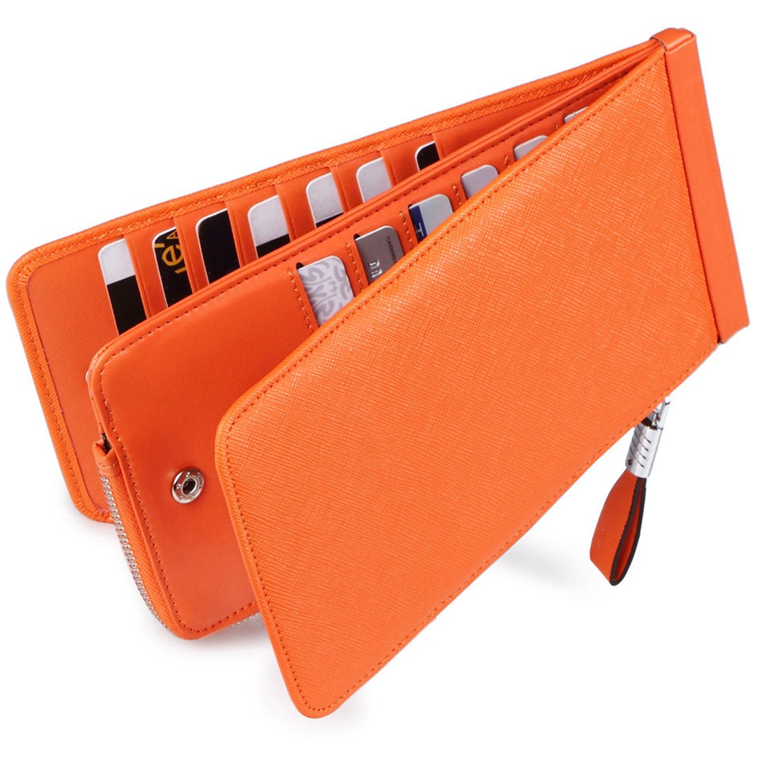 Huztencor Women's Credit Card Holder Wallet Leather Ladies Women RFID Blocking Slim Compact Wallet Purses Multi Card Holder Case Sleeve Concertina for Women with Coin Zip Purse Orange