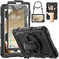 HXCASEAC Case for Samsung Galaxy Tab A9 Case Shockproof with Screen Protector / 360° Hand Strap Stand/Carrying Strap, Cover f