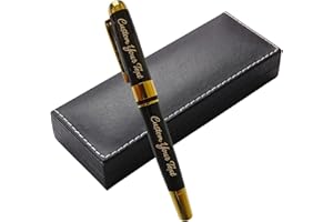 KOMVIOO Personalized Custom Engraved Pen with Gift Box, Black and Silver with Gold Accents