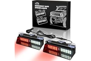 Tiannor Emergency Dash Strobe Lights,Red White Safety Flashing Warning Hazard Windshield Visor Light Bars,Traffic Advisor Light Bar for Volunteer Firefighter Vehicles, Trucks Cars(2x9 inch, 48LEDs)