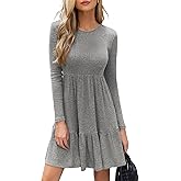 CUPSHE Fall Dress for Women 2025 Casual Round Neck Long Sleeve Knit Ruffled Fitted A Line Mini Spring Sweater Dress