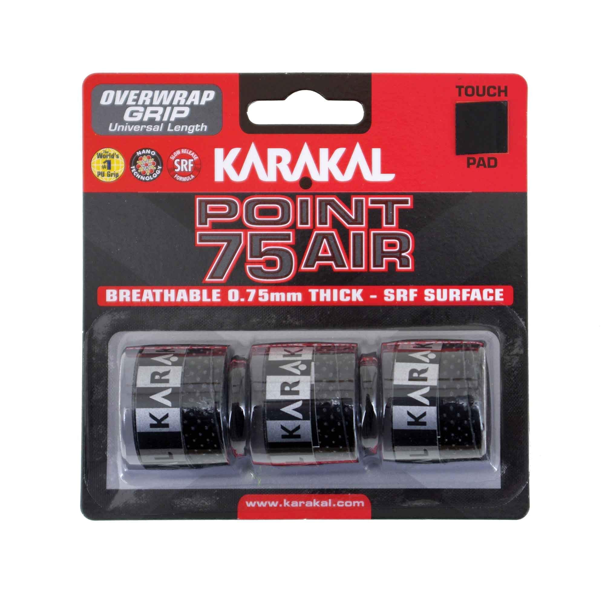 Karakal Point 75 Air Overwrap Grip - Pack of 3, Color- Black