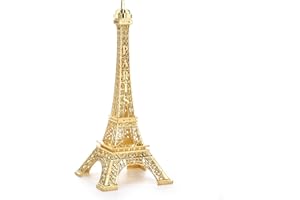 ESHATO 7 Inch Eiffel Tower Statue Decor Alloy Metal Collectible Figurine Replica Souvenir Room, French Eiffel Tower Party Decoration Table Stand Holder Gift for Cake Topper (Gold)