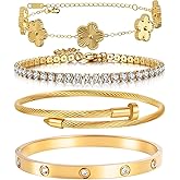 MEIERYA 18K Gold Plated Womens Stackable Floral Bracelets Set,Twisted Cable Bangle,Trendy Jewelry,Waterproof adjustable bracelet,Christmas Birthday Gifts for Girlfriend or Mother.