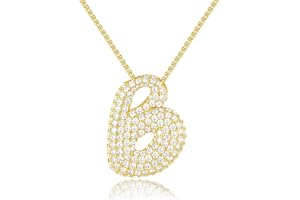 KissYan Bubble Letter Necklace, 14K Gold Plated Balloon Initial Pendant Box Chain Necklace Dainty Pave CZ Jewelry Gift for Women