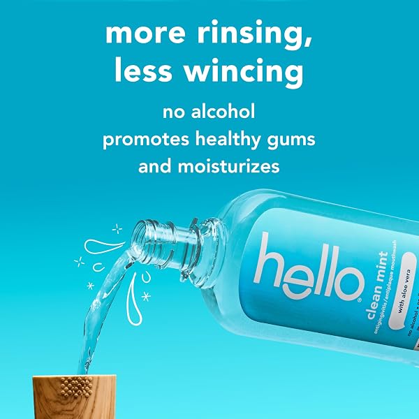 HELLO CLEAN MINT ALCOHOL FREE MOUTHWASH WITH ALOE VERA, 17.6 FL OZ, ANTIGINGIVITIS GUM MOUTHWASH WITH FARM GROWN MINT, FLUORIDE FREE, NO ALCOHOL FOR ZERO BURNING, VEGAN, MINTY ORAL RINSE, 3 PACK