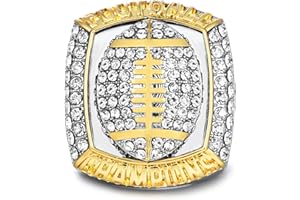 charlinliol Football Championship Ring, Crystal Rhinestone Studded, Two-Tone Gold and Silver, Sports Champions Memorabilia
