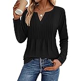 Zeagoo Womens Long Sleeve Tops 2026 V Neck Pleated Shirts Dressy Casual Tunic Blouses Loose Fit Fall Fashion Clothes