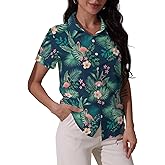 Kiptmug Hawaiian Shirts for Women Short Sleeve Tropical Floral Print Beach Shirts
