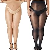 MANZI Women's Plus Size Shimmer Glossy Sheer Tights Seamless Shiny Silk reflections Pantyhose Oil Pearlescent Stockings