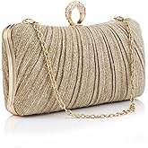 Clutch Purse for Women Pleated Glitter Evening Clutch Purses with Rhinestone Evening Bag for Bridal Wedding Party