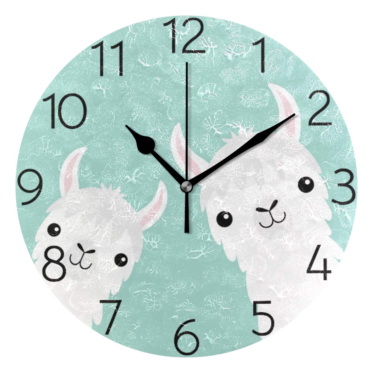Moyyo Cute Cartoon Llama Alpaca Animal Wall Clock Frameless Silent Clock Round Wall Clock Vintage Desk Clock Non Ticking Wall Clocks for Home Bedroom Living Room Kitchen Office Decor