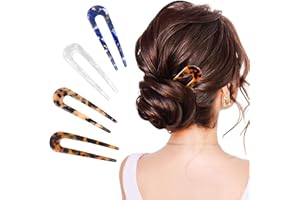 4Pcs French Hair Forks, Sublaga U Shaped Hair Pins Clips, 3.86 inch Classic Cellulose Acetate Women Vintage Hairstyle Accessories