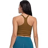 Excwudy Seamless Ribbed Workout Racerback Tank Tops with Built in Bra for Women