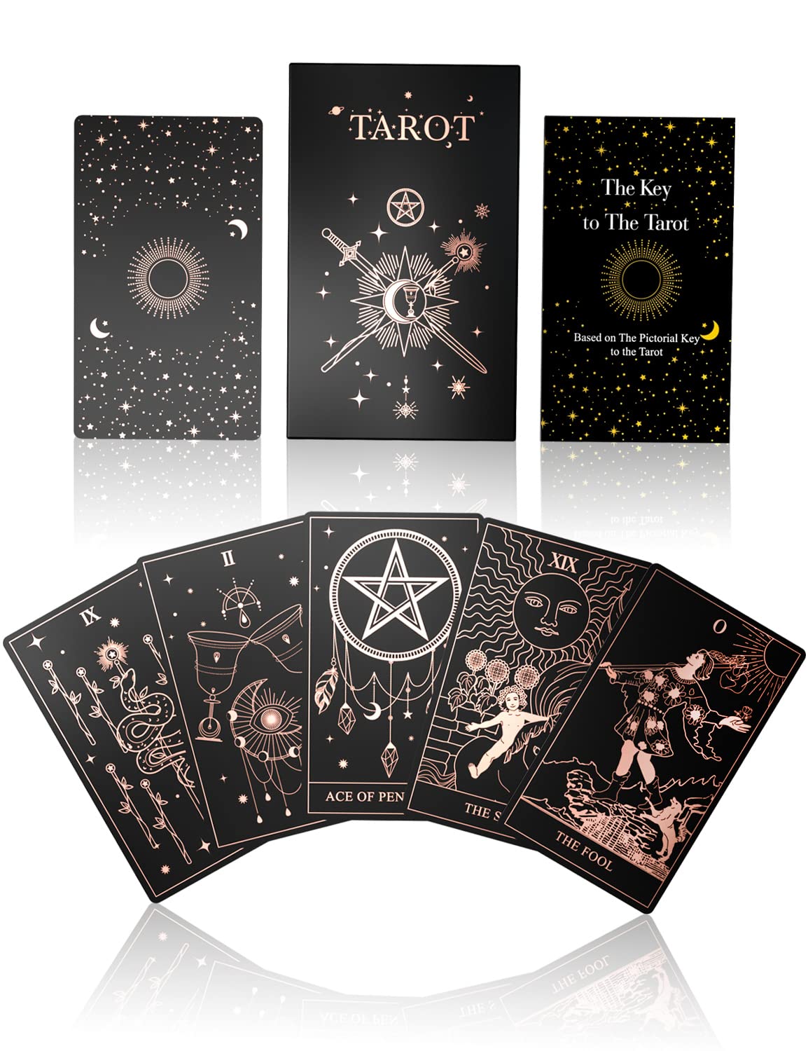 WJPC Rose Gold Foil Tarot Card Decks Set with Guidebook&Gift Box for Beginner& Expert. Fortune Telling Game Cards for Tarot Decks (Rose Gold)
