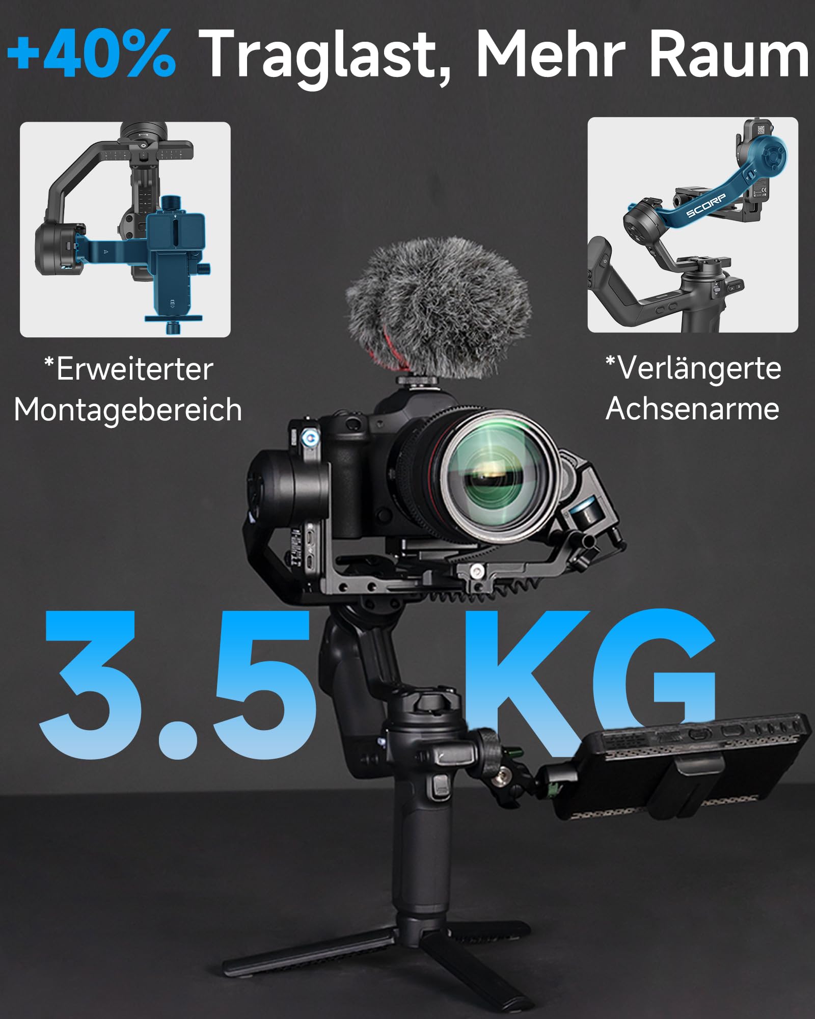 [Offiziell] FeiyuTech SCORP 3 DSLR Gimbal – 3,5 kg Traglast, 3-Achsen Kamera Stabilisator mit AI-Tracking, vertikale Aufnahme, 14 h Laufzeit, Remote-Griff, für Sony/Canon/Nikon 5