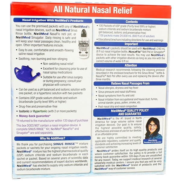 NEILMED SINUS RINSE ALL NATURAL RELIEF PREMIXED REFILL PACKETS 100 COUNT (PACK OF 1)