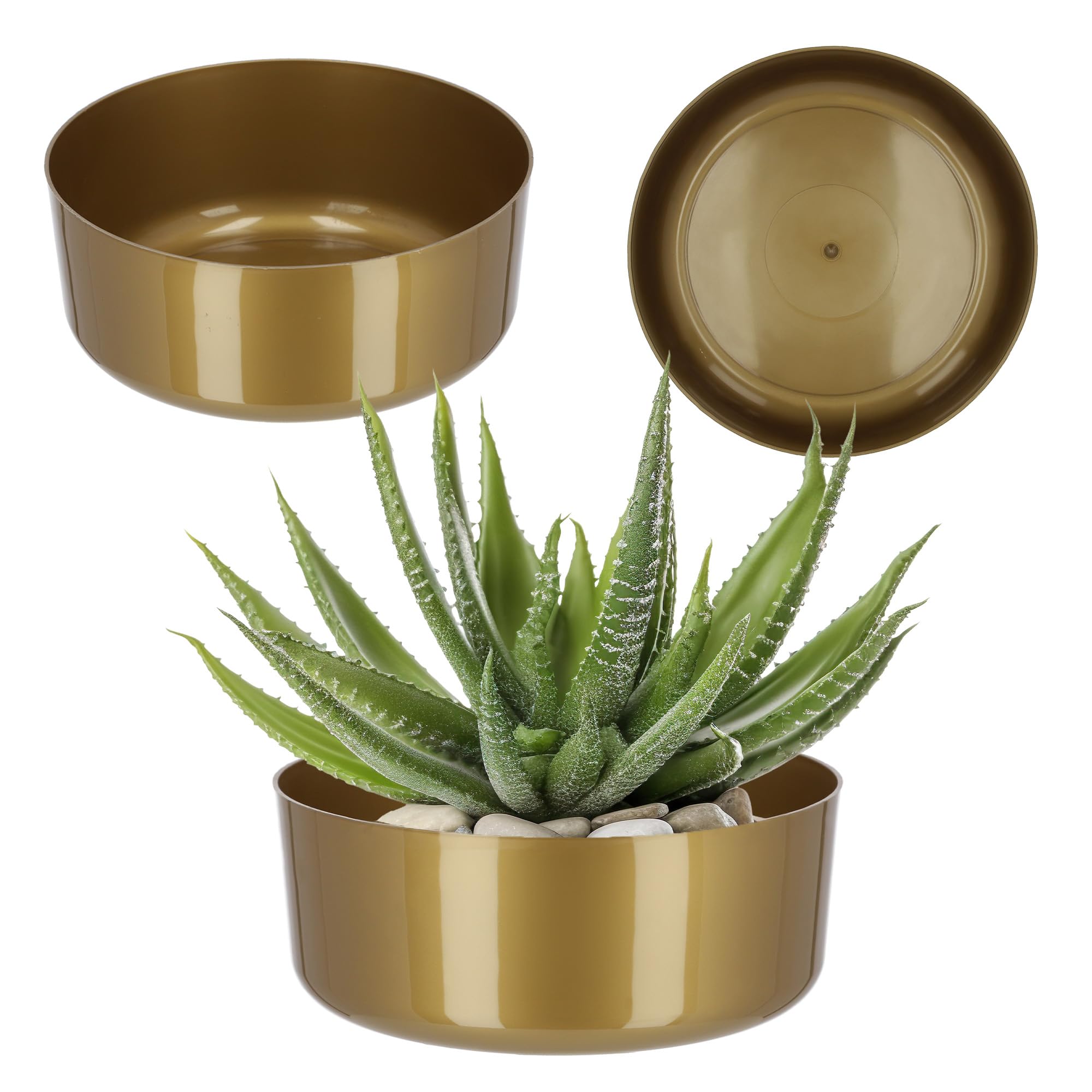 KADAX Flower Bowl, Plastic Plant Bowl in Several Colours, Wide Plant Pot with Glossy Surface, Round Pot for Office, Perfect for Flower Arrangements (⌀23cm, Gold)