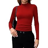 Laughido Women's Mock Neck Long Sleeve Ribbed Knit Fleece Slim Fit Casual Basic Crop Top Tee Shirt 2025 Trendy