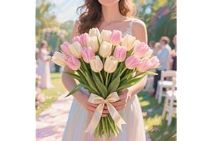 10pcs Artificial Tulips Flowers Fake Faux PU Tulip Bouquet Real Touch Flower Arrangement for Home Room Office Party Wedding D