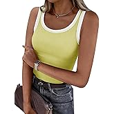 Bellcoco Womens Sleeveless Scoop Neck Tank Top Color Block Ribbed Fitted Summer Basic Slim Cami Shirts Cute Tops 2026
