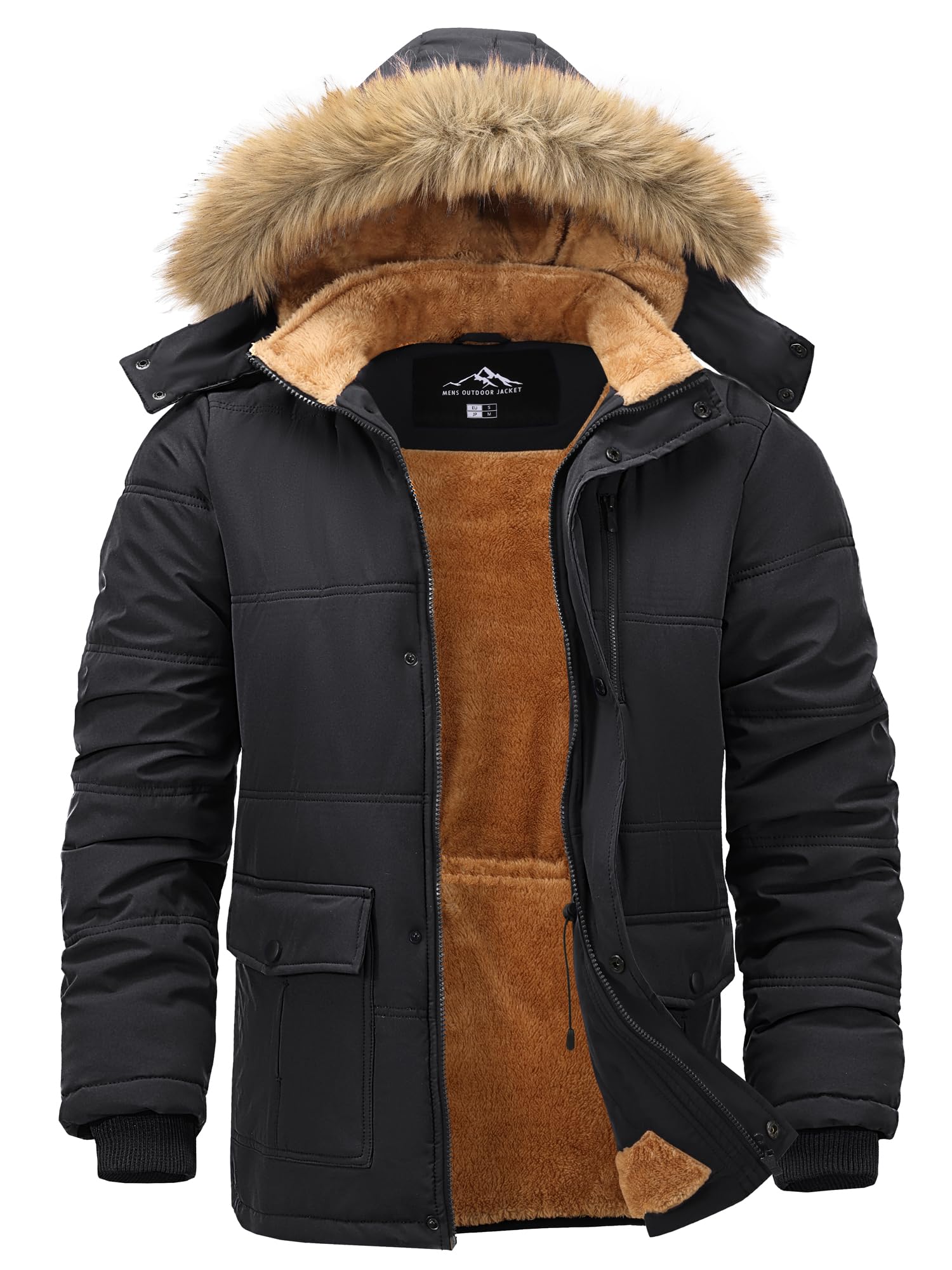 Peakwell Herren Warme Winterjacke Outdoor Winterparka Wasserdichte Daunenjacke Verdickte Arbeitsjacke Winddichte Wanderjacke für Männer, Schwarz, L