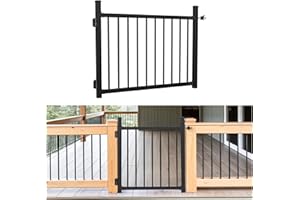 Coliwel 36"x45" Aluminum Gate with Self-Closing Hinges,Round Tube 3/4" pickets,DIY Adjustable Width Black Powder Coated Deck gate Kits Incl. Hinges Latch for Deck Railing Patios Gardens Indoor Outdoor