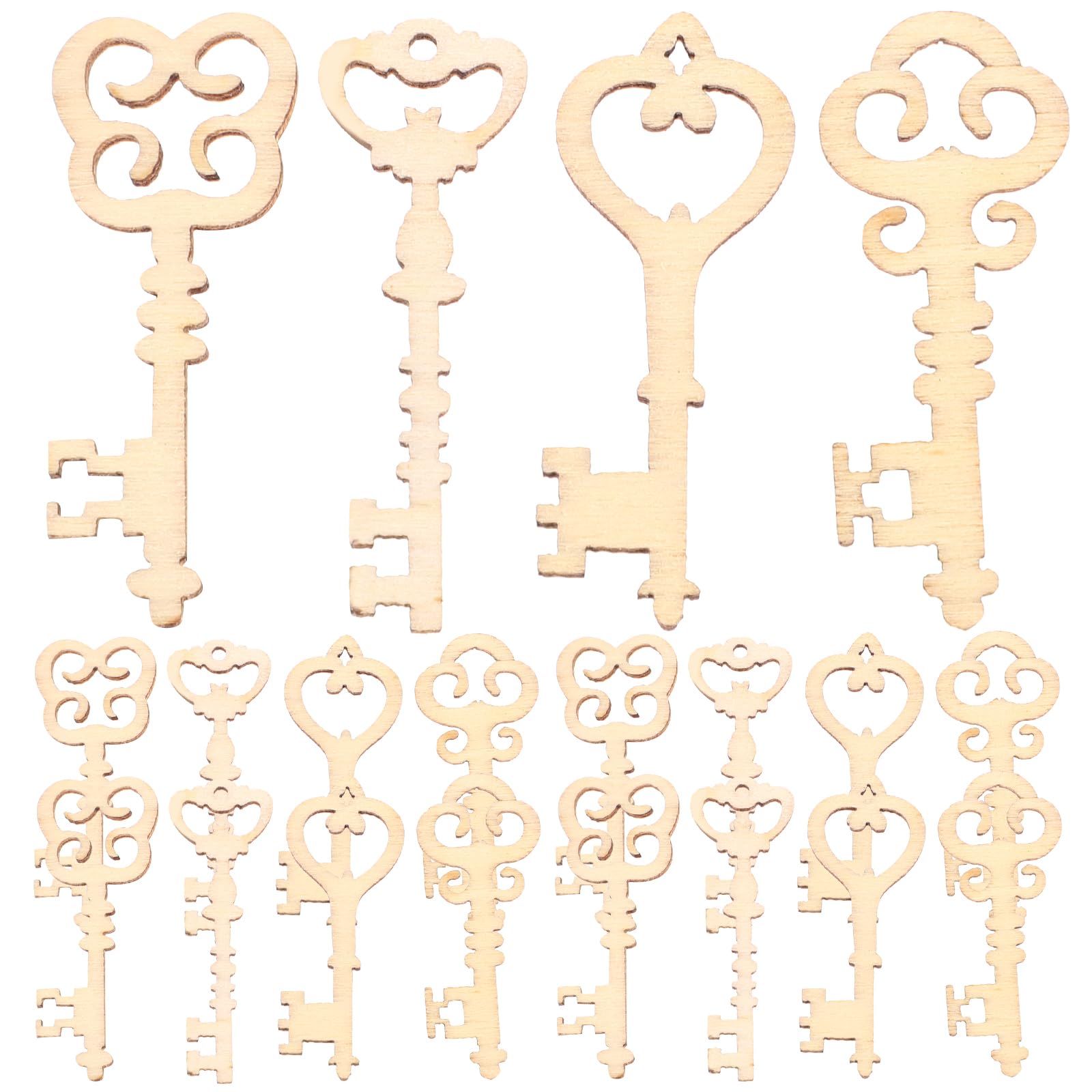 Amosfun 20 pieces wooden key cut-outs kids DIY wooden disc scrapbooking embellishments DIY craft decor