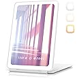 Zemmys Travel Makeup Mirror with Time & Temperature Display, 2000mAh Rechargeable Battery, 7.5" Portable Foldable Lighted Mirror with 148 Led Lights, 3 Color Lighting Modes, Touch Dimming