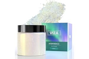 Viza Cosmetic Grade Mica Powder, 30g/1.06oz Moonlight Interference Pigment Powder Chrome Nail Glitter for Nail Polish, Lip Gloss, Body Butter, Soap Making, Candle Dye, Bath Bombs - Diamond Gold