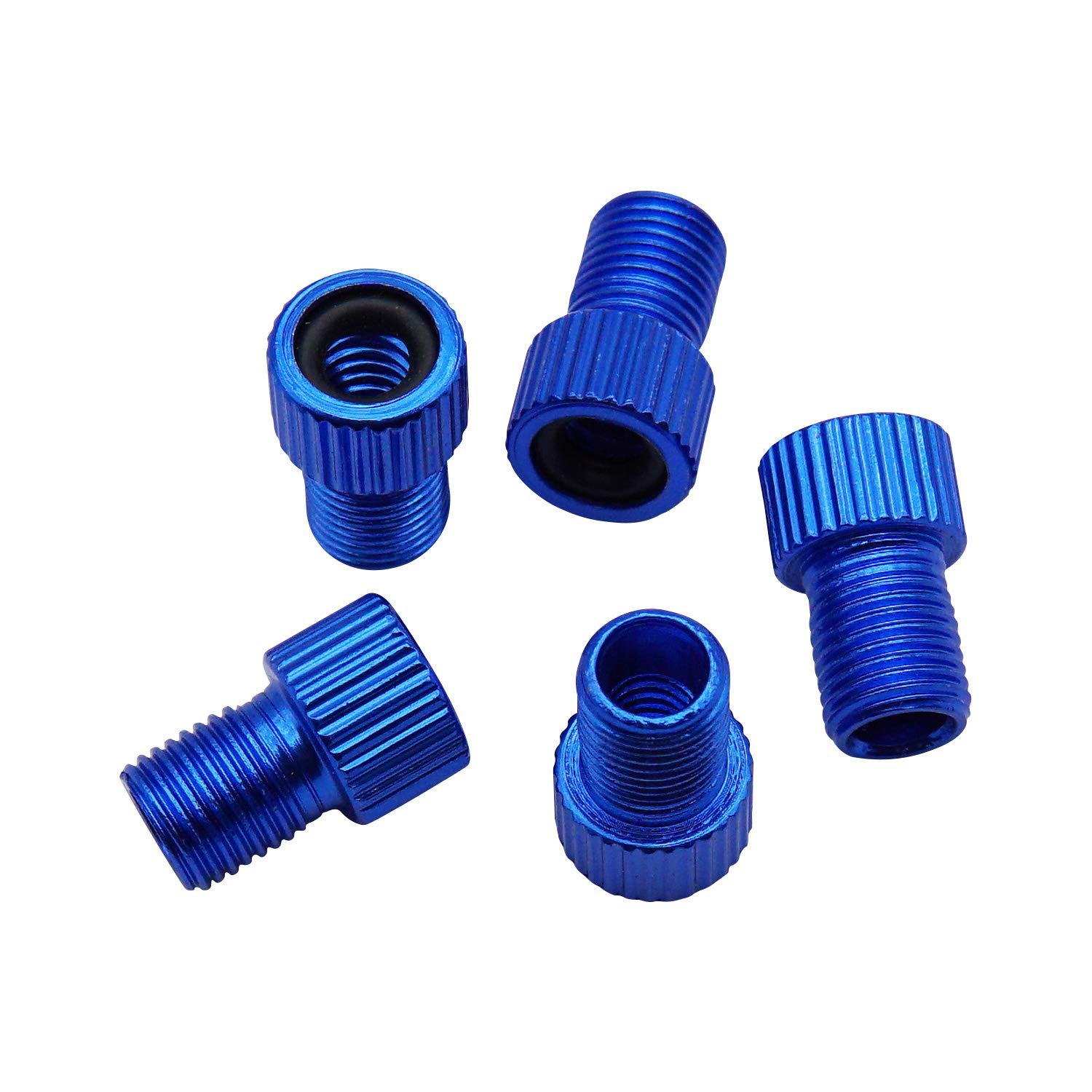InnoLife Valve Adapter Caps, 5 Pcs Aluminum Presta To Schrader Converter, Bicycle Bike Tube Pump Air Compressor Tools (Blue)