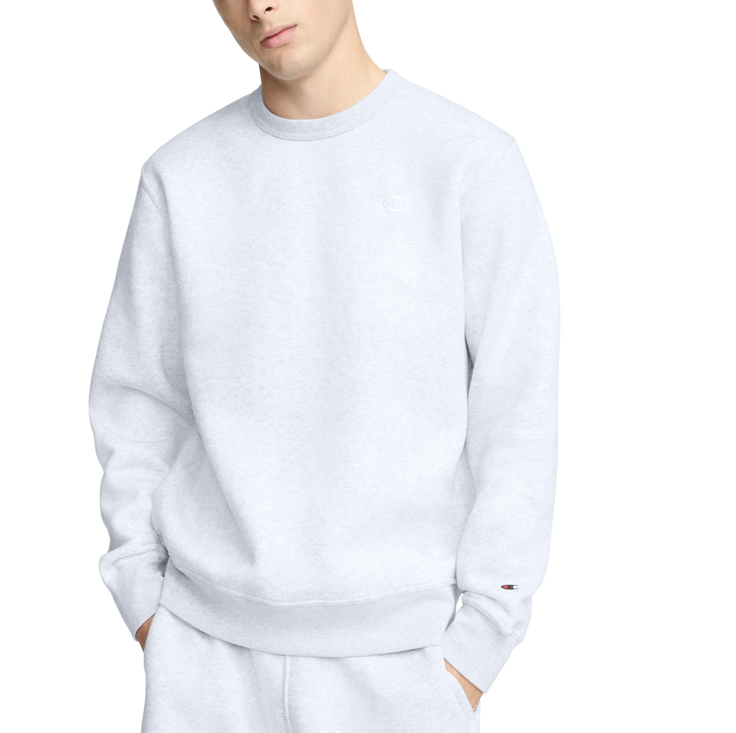 Champion Powerblend - Sudadera de forro polar con cuello redondo para hombre, logotipo C, New Manhattan Mist Heather, talla XL