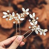 Casdre Crystal Bride Wedding Hair Pins Rhinestone Bridal Hair Pieces Wedding Hair Accessories for Women and Girls (Pack of 2) (B Gold)