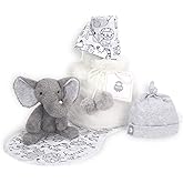 Lambs &amp; Ivy 5 Piece Gray/White Plush Infant/Newborn Baby Gift Bag w/Swaddle