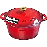 Mueller DuraCast 6 Quart Enameled Cast Iron Dutch Oven Pot with Lid, Heavy-Duty Casserole Dish, Braiser Pan, Stainless Steel 