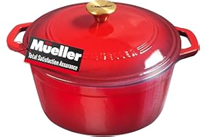 MÜELLERHOME Mueller 6 Qt Enameled Cast Iron Dutch Oven, Heavy-Duty Casserole Dish and Braiser Pan with Lid and Stainless Knob, Safe for All Cooktops