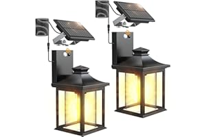 GKGG Solar Motion Sensor Outdoor Wall Light, 3 Lighting Modes Dusk to Dawn Porch Lights IP65 Waterproof, r with Separate Panel and 16 FT Cable for Front Yard shed barn Wall Mounted Decoration, 2 Pack