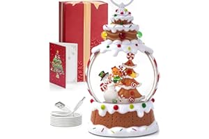 RENSULKY Musical Snowman Christmas Tree Snow Globe - Lighted Gingerbread Snow Globe with Swirling Glitter and LED Lights, Hand Painted Plastic Decoration Playing 8 Holiday Songs, Xmas Gift for Adults