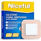 Niceful Silicone Foam Dressing 3 x 3 in (7.5x7.5 cm)- Ultra Soft Wound Dressing for Minor Surgical Incisions, Abrasions and Blisters, Waterproof Silicone Bandages for Sensitive Skin Wound Care(10 Pcs)