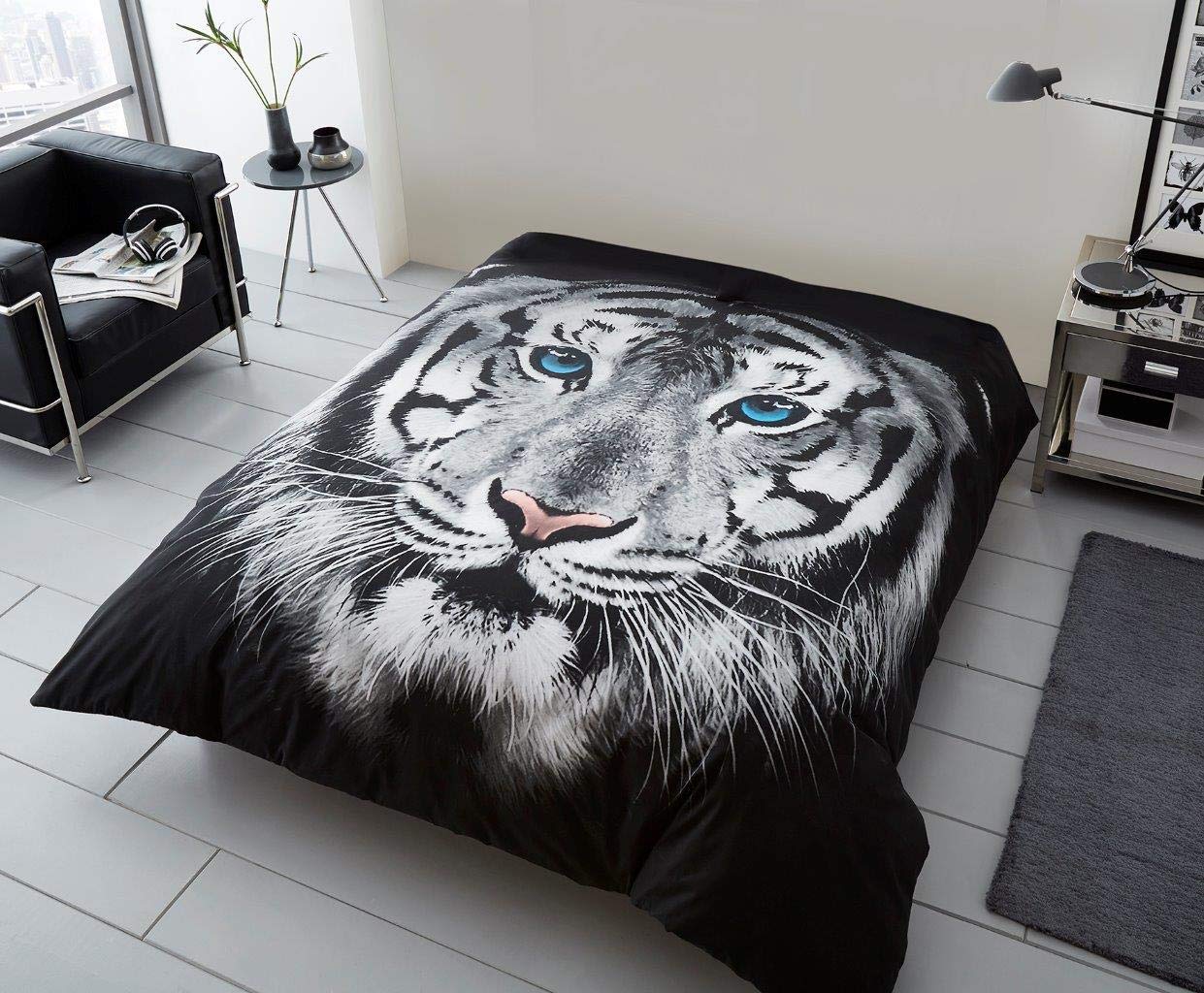 Gaveno Cavalia Gaveno Cavailia Super Soft Faux Fur Fleece Blanket 3D Animal Print Throw White Tiger 200 x 240 cm, Polyester, White/Black, King