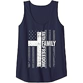 Faith Family & Freedom - Patriotic Christian USA Cross Flag Tank Top